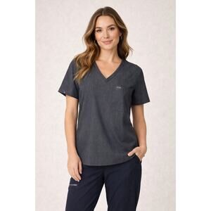 FIGS Catarina Scrub Top Large Gray V Neck Medical Nurse Healthcare Comfortable